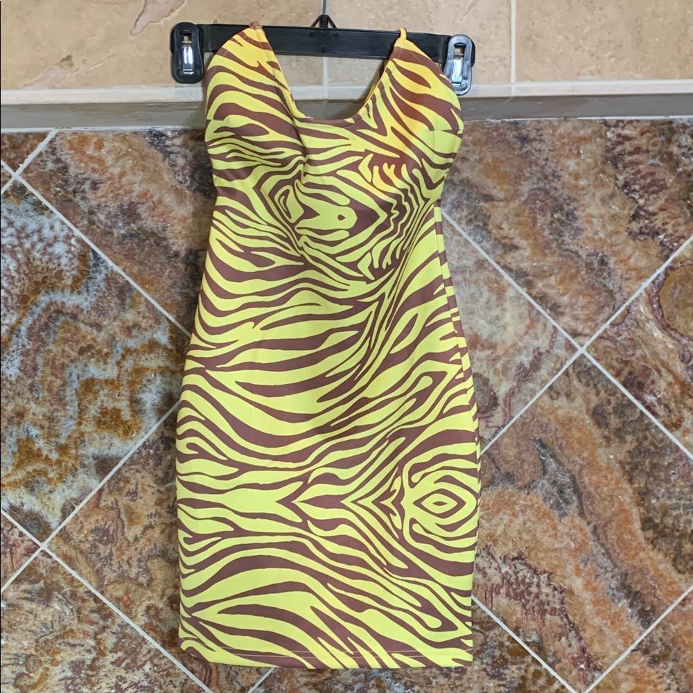 Meshki TALI Halter Mini Dress XS in Yellow Brown Zebra Print NWT